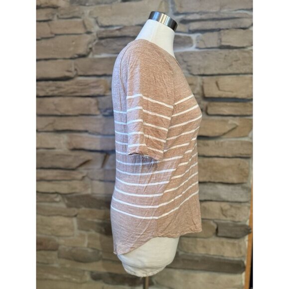 Madewell Anthem Curved-Hem Tee in Stripe Size Large Heathered Chai Brown - Picture 3 of 9